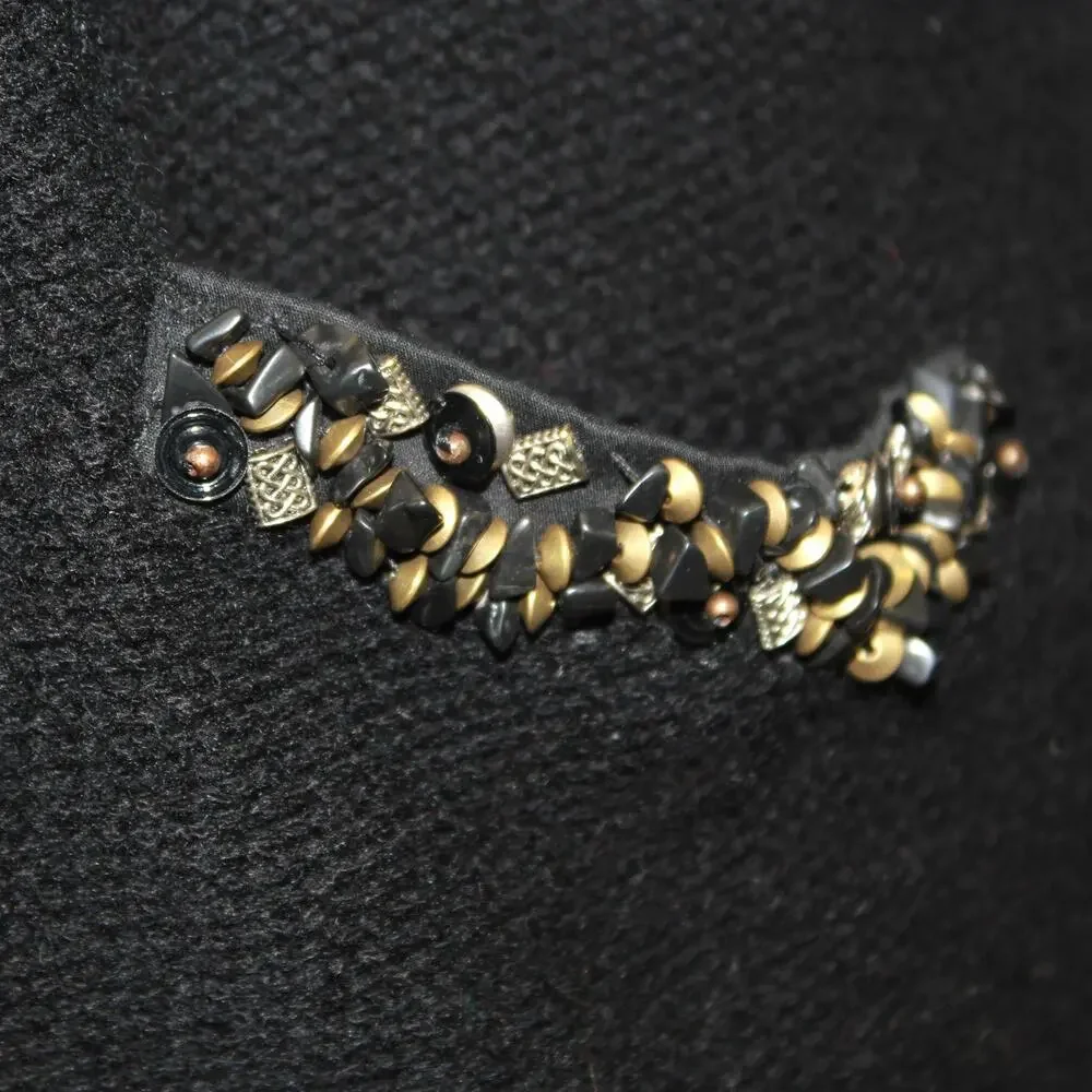 Madison Marcus Black Knit Jacket Blazer Full Zip Embroidered Beads Old Money S